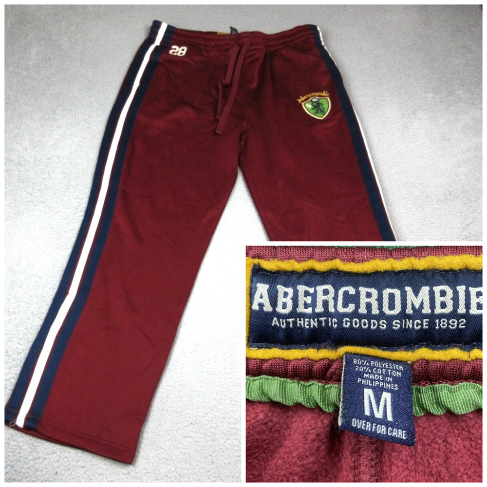 Y2k Abercrombie & Fitch Track Pants M Burgundy blue green stripe Zip Vtg 90's